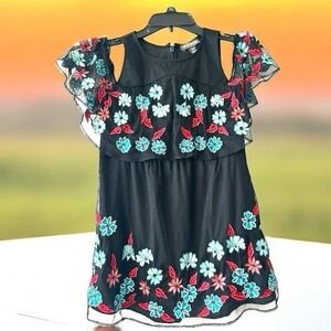 Women's A Pea In The Pod Black Floral Sleeveless Blouse Top Maternity X Small XS